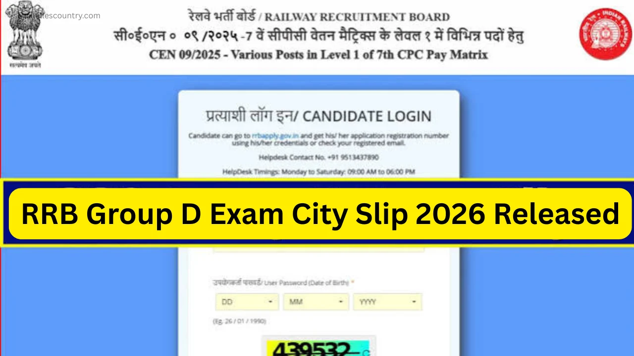 RRB Group D Exam City Slip 2026 Released